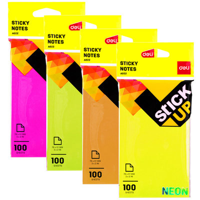 Клейкие листки DELI "Stick Up", 76х51 мм, ассорти неоновые, 100 листов