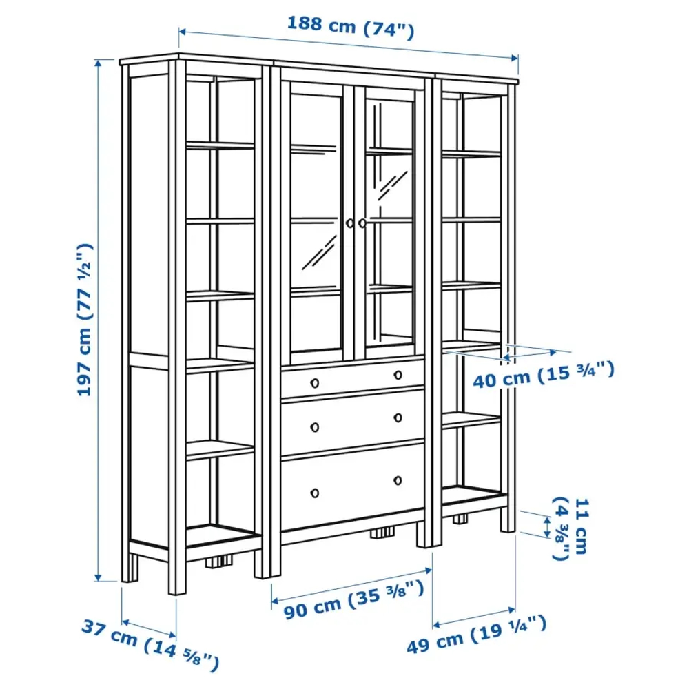 Шкаф со стеклянными дверцами - IKEA HEMNES/ ХЕМНЭС  ИКЕА,188x197х37 см, белый,