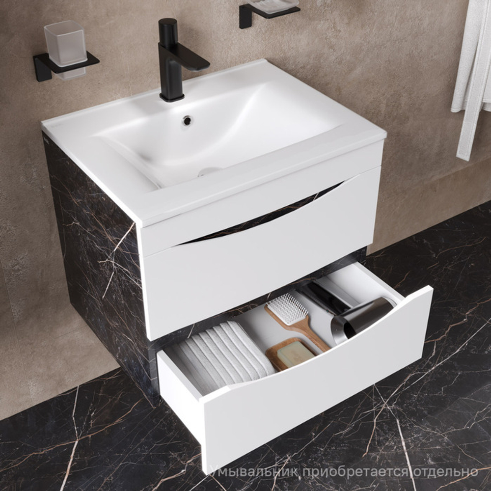 Тумба подвесная IDDIS Cloud, 60 см, белая/черный мрамор, CLO60B0i95