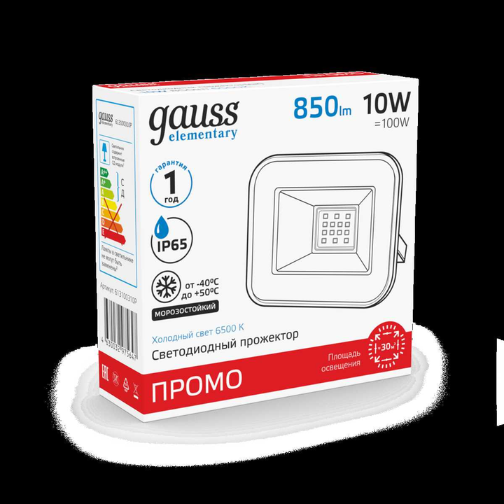 Прожектор светодиодный Gauss 10W 613100310