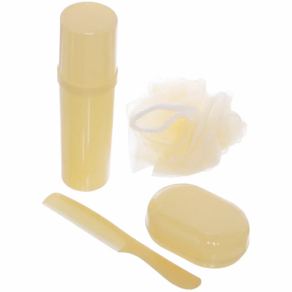 Набор банный дорожный 4шт «Traveler - Птички», микс 2 цв., (мочалка, футляр 2шт, расческа), 21,5*14*7см