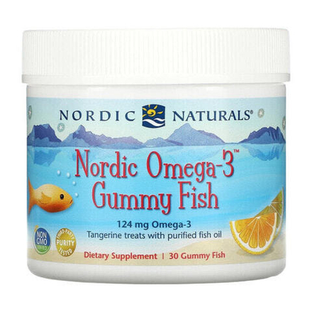 Nordic Naturals, Nordic Omega-3 Gummy Fish, «мандариновые лакомства», 124 мг, 30 жевательная таблеток в форме рыбок