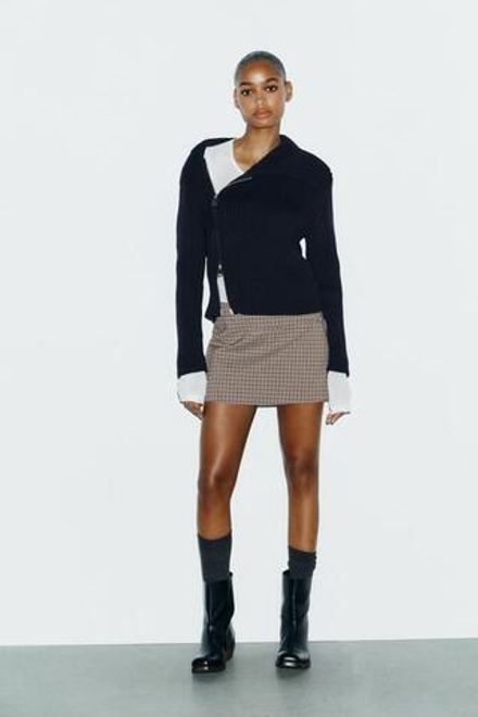 ZARA ЮБКА-ШОРТЫ С РЕМНЕМ, СЕРЫЙ/КОРИЧНЕВЫЙ