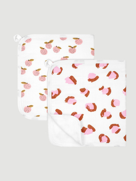 Сет из 2х муслиновых салфеток для кормления Mjölk Персики/Леопард