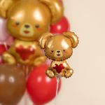 Шар (12''/30 см) Мини-фигура, Плюшевый мишка с сердцем, 1 шт.