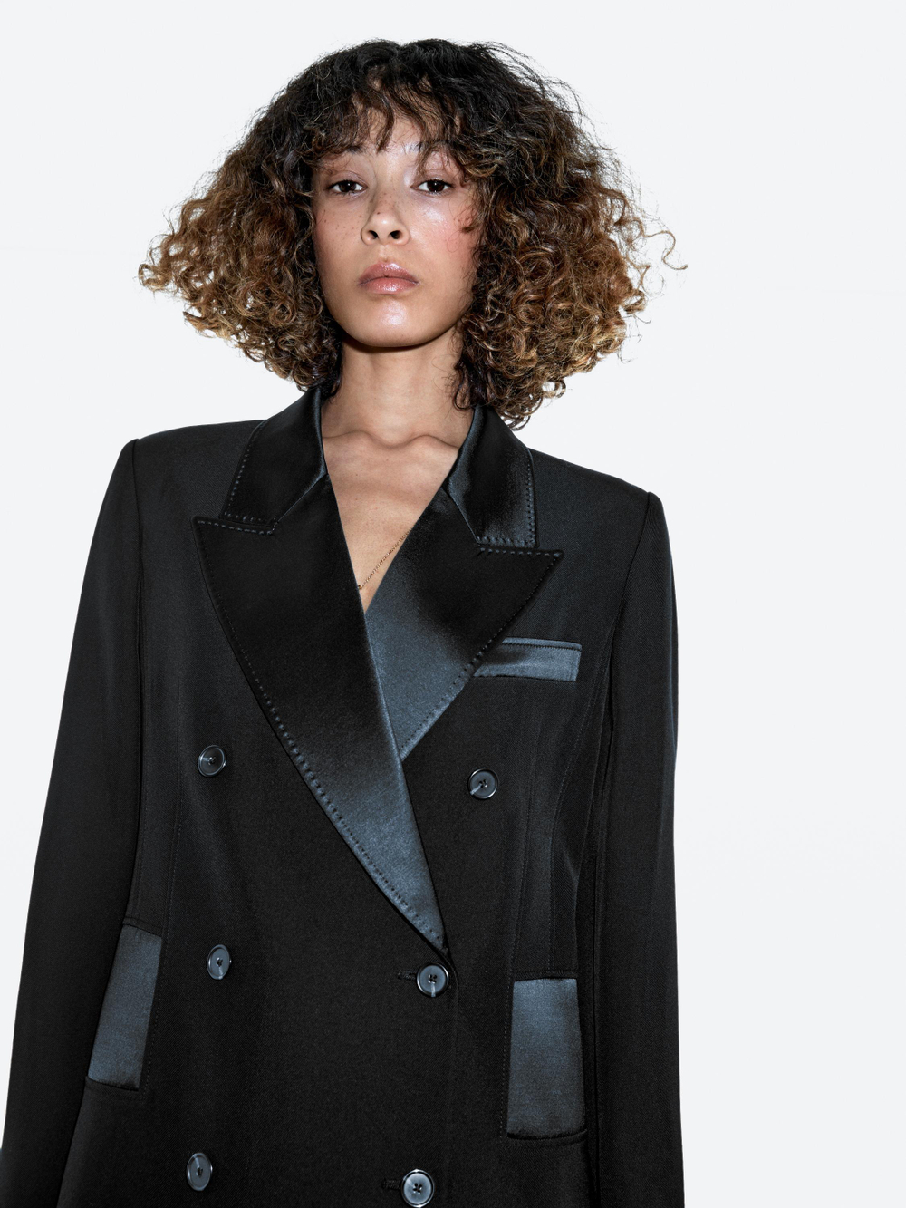 Massimo Dutti Платье-блейзер с атласной деталью, черный