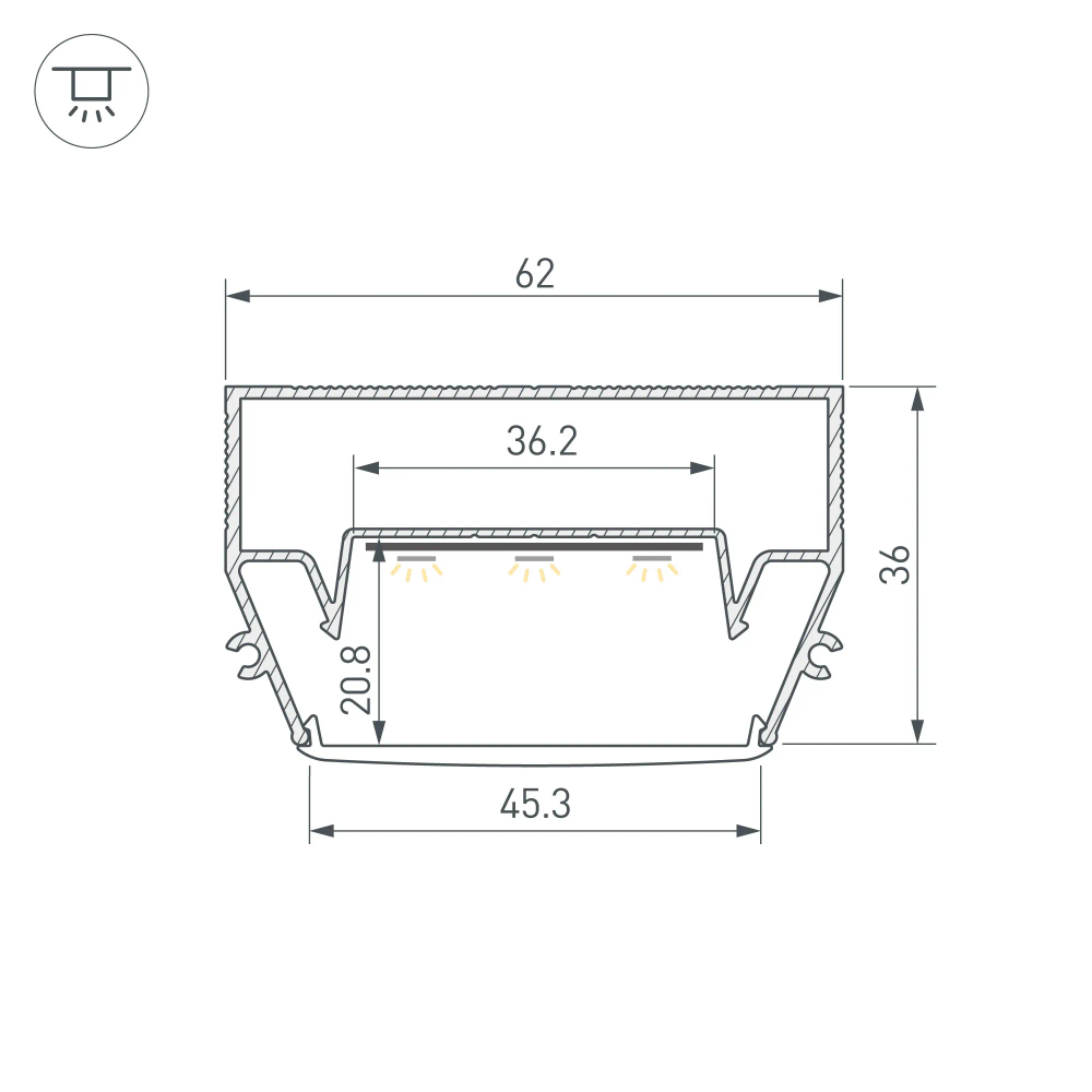 Профиль STRETCH-S-50-CEIL-CENTER-2000 (GAMMA50) (Arlight, Алюминий) 040700