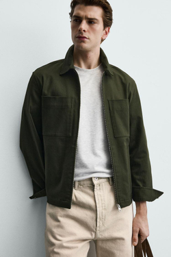 ZARA КУРТКА-РУБАШКА REGULAR FIT С КАРМАНАМИ, ХАКИ