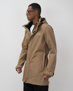 Парка спортивная мужская с капюшоном softshell бежевого цвета 9565B