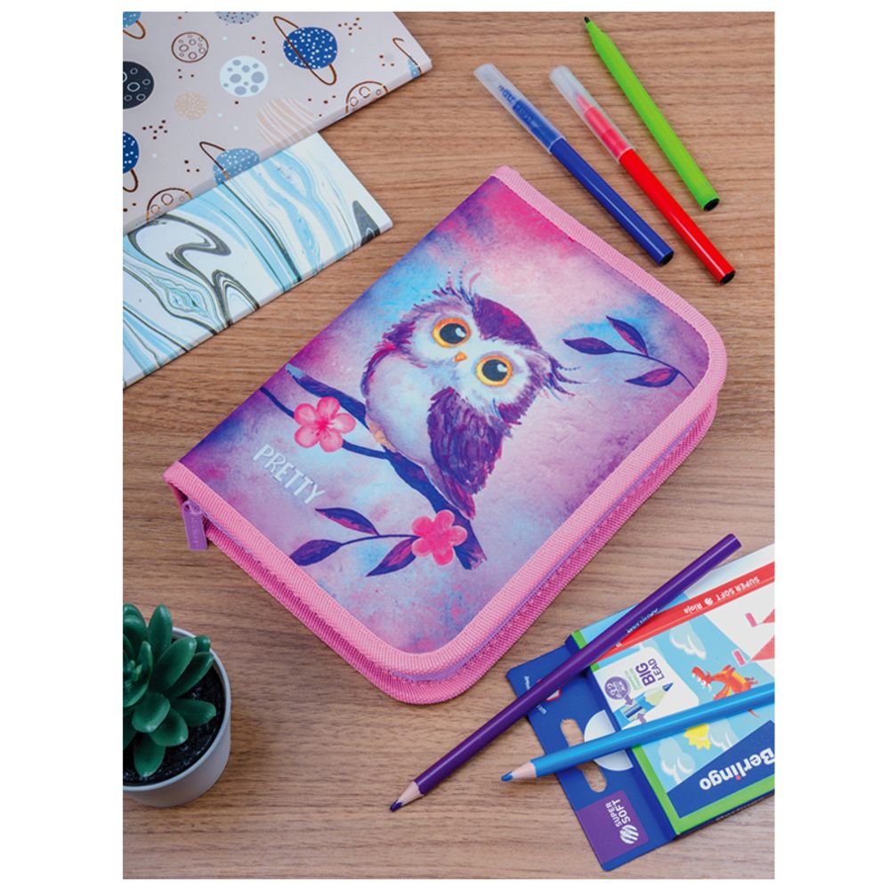 Пенал 1 отделение, 200*140*40 Berlingo "Owl", с наполнением, полиэстер