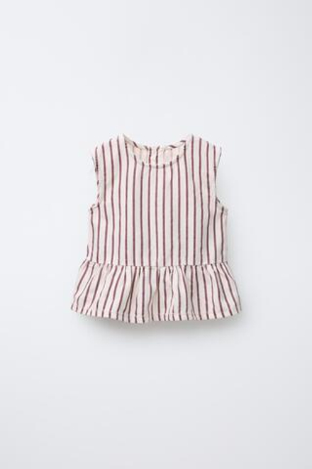 ZARA ТОП ИЗ ТВИЛА В ПОЛОСКУ, ЭКРЮ/ГРАНАТОВЫЙ