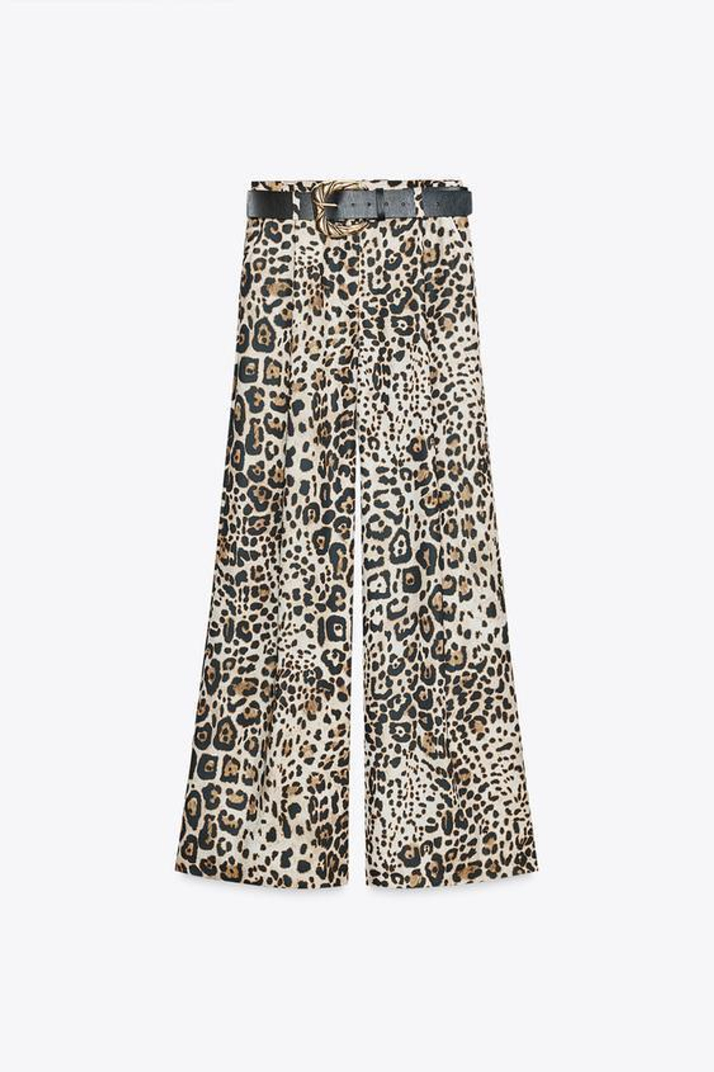 ZARA ШИРОКИЕ БРЮКИ ИЗ АТЛАСА С РЕМНЕМ, ЛЕОПАРДОВЫЙ