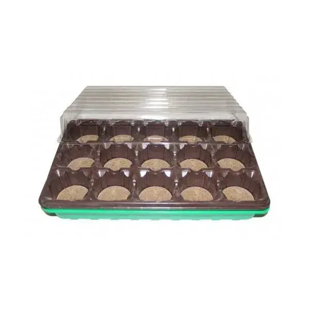 Минипарник для выращивания рассады с торфяными таблетками 55мм. + крышка (15 таблеток (диа