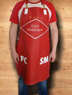 Мужской кожаный фартук с логотипом футбольной команды красно-белых ручной работы на кожаных лямках из импортной натуральной кожи
