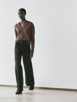 Massimo Dutti Вязаный свитер из смеси шелка и шерсти, коричневый