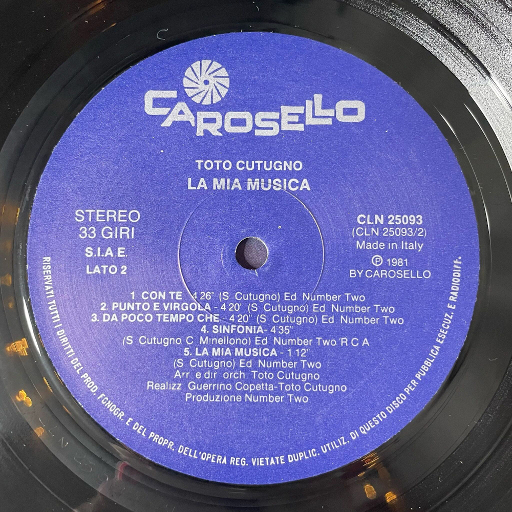 Винтажная виниловая пластинка LP Toto Cutugno La Mia Musica (Italy 1981) Sinfonia