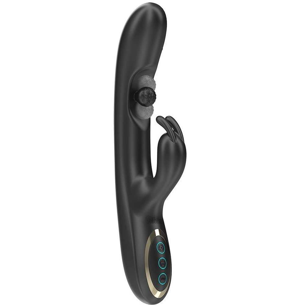 Черный вибратор-кролик с вращающимся шариком - 24,5 см.