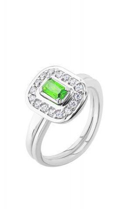 Кольцо сборное из серебра со вставками из зелёного и бесцветных фианитов