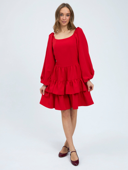 Платье праздничное ярусное с воланами для девочки красное