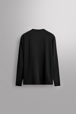 ZARA БАЗОВАЯ ФУТБОЛКА С ДЛИННЫМИ РУКАВАМИ, ЧЕРНЫЙ