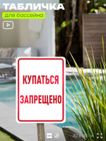 Табличка для бассейна "Купаться запрещено", на пляж, для общественной и частной зоны отдыха, информационная, 40х30 см, Silver Plane x Айдентика Технолоджи