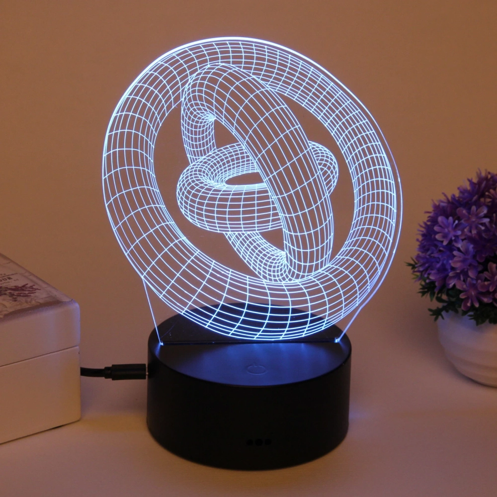 Светильник ночник «3D-Цепи и кольца» на пластиковой подставке, с включателем USB