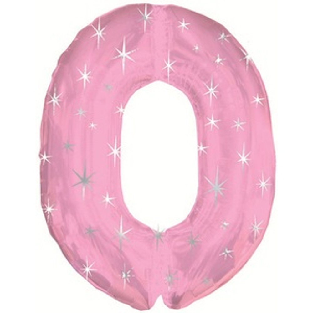 Шар (42''/107 см) Цифра, 0 Искры, Розовый, 1 шт.