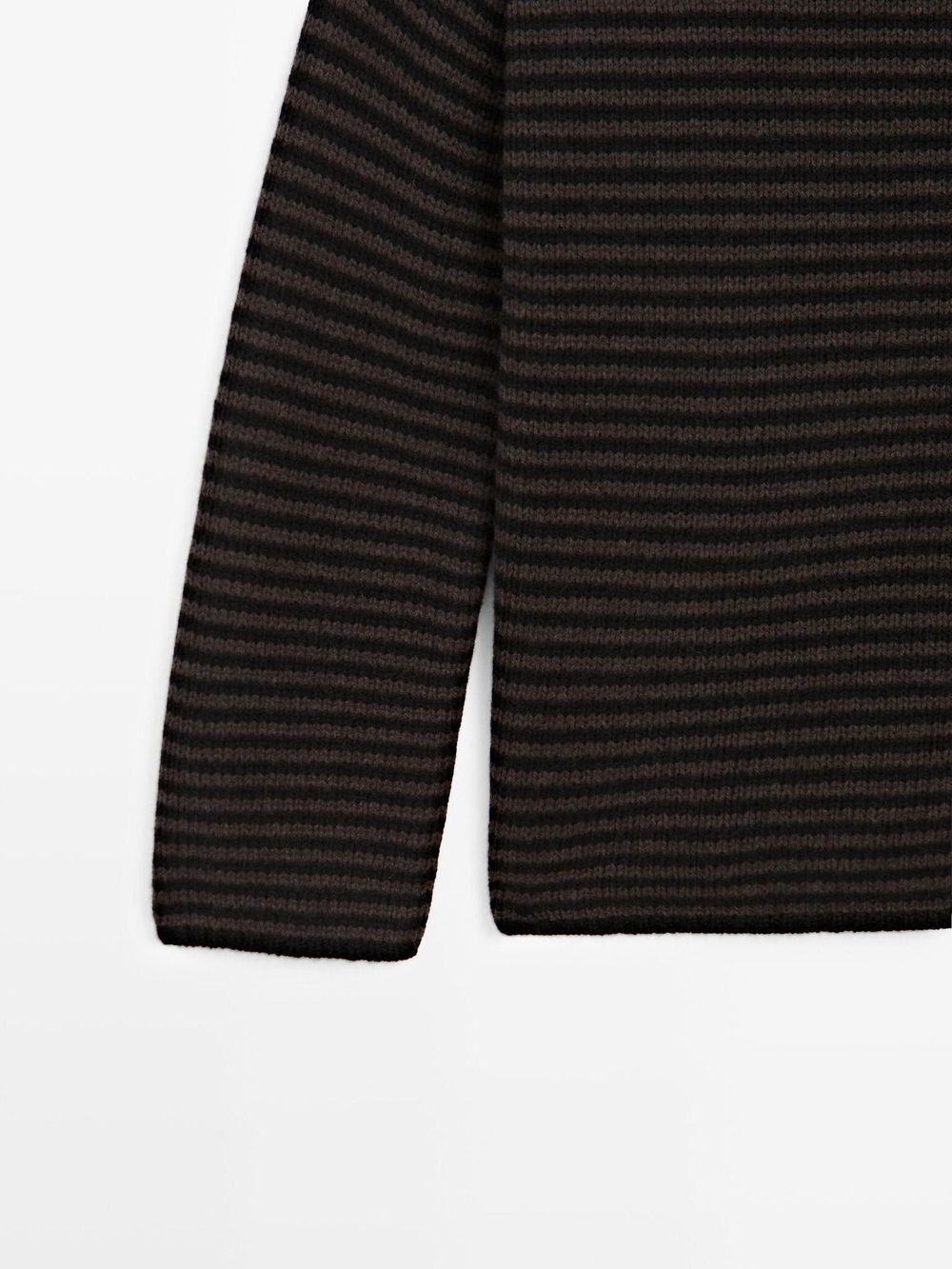 Massimo Dutti Свитер из 100% шерсти в полоску, шоколадный