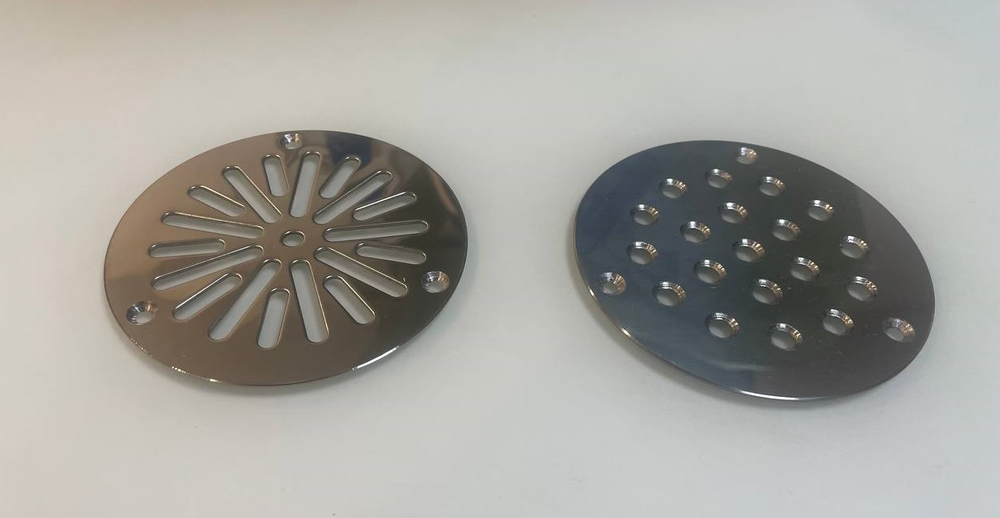 Решетка напольная круглая d 100 из нержавеющей стали, снежинка