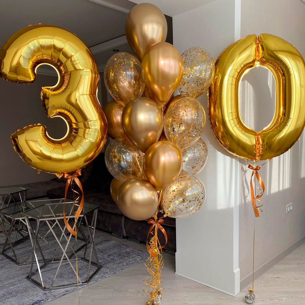 Композиция из шаров на 30 лет Золото