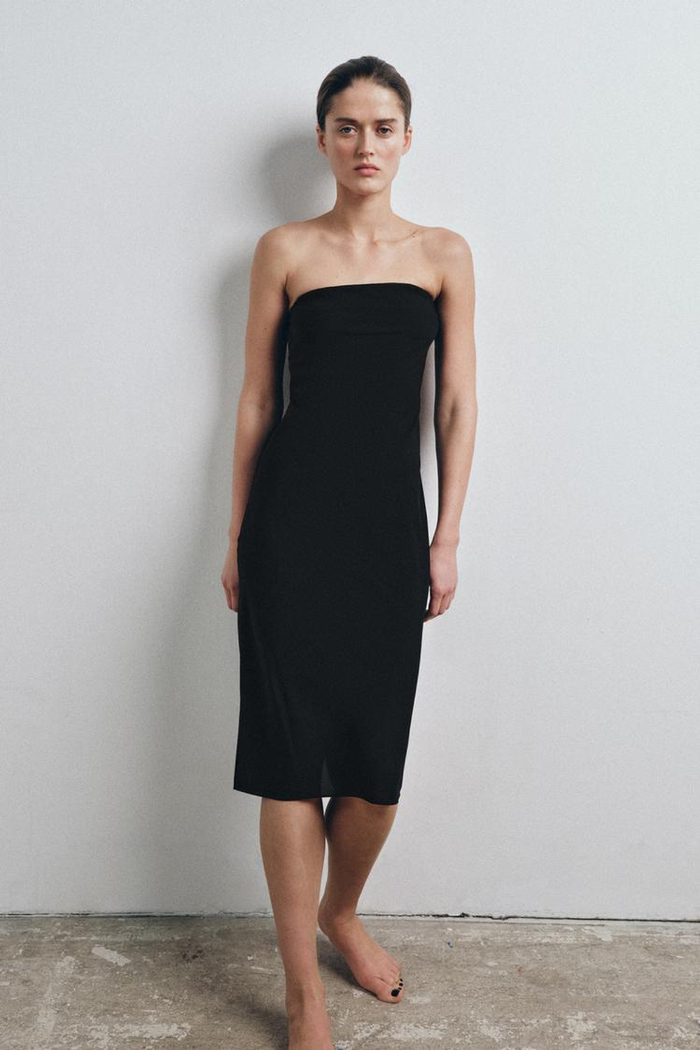 ZARA ПЛАТЬЕ-БАНДО НА ПОДКЛАДКЕ, ЧЕРНЫЙ