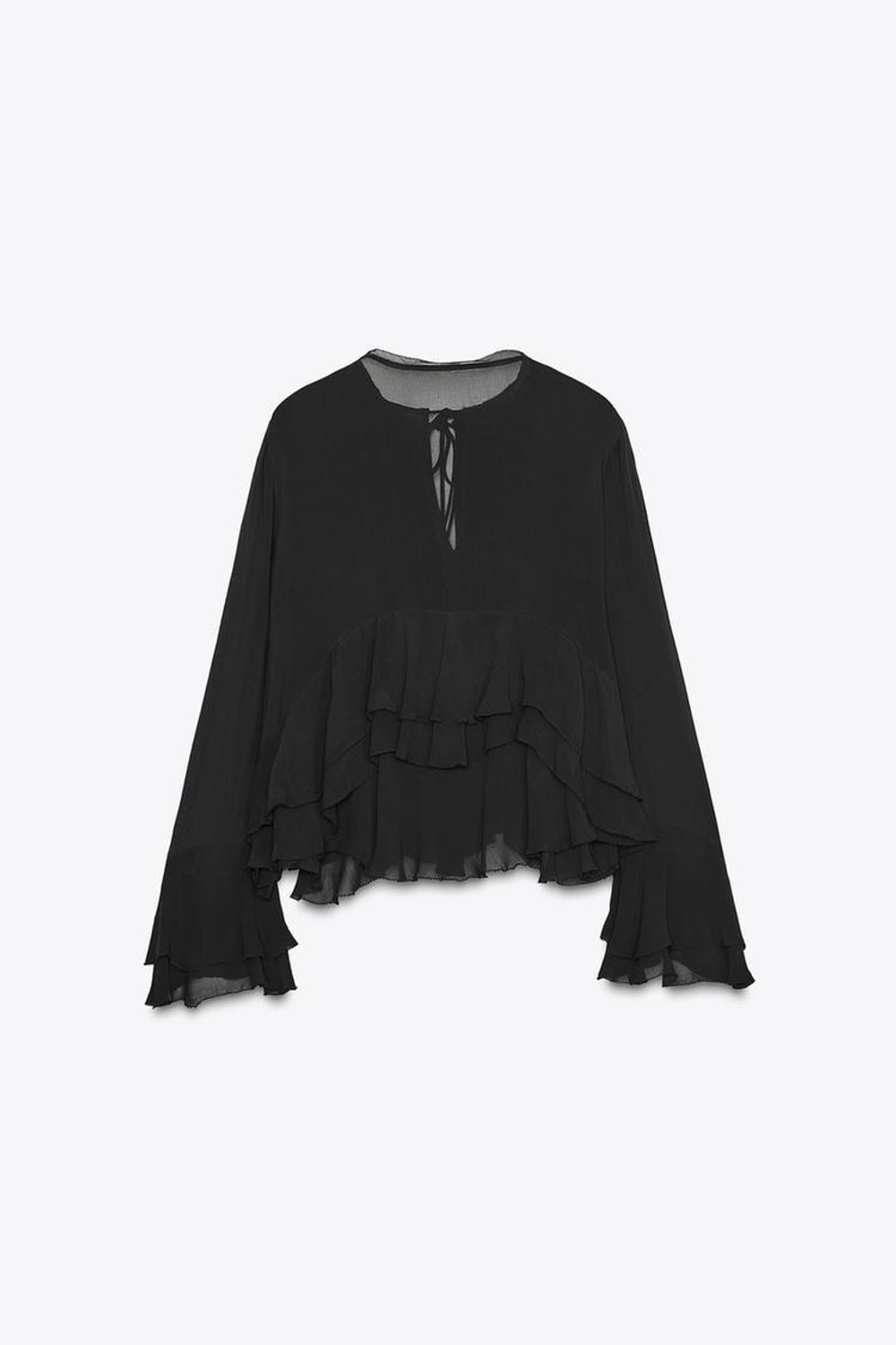 ZARA РУБАШКА С ВОЛАНАМИ — ZW COLLECTION, ТЕМНО-СЕРЫЙ