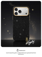 Чехол PYNANA для iPhone 17 Pro Max кожа, кристаллы, черный