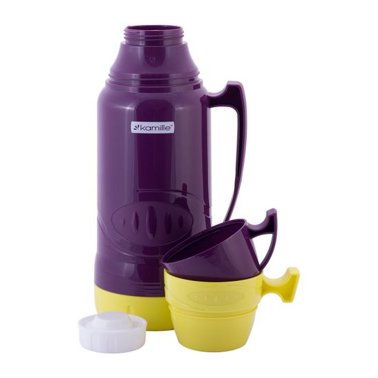 Термос 1,8 л. со стеклянной колбой Kamille KM 2032 пластиковый, 2 чашки
