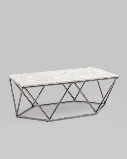 Журнальный столик Авалон 122*66 серый мрамор сталь темный хром