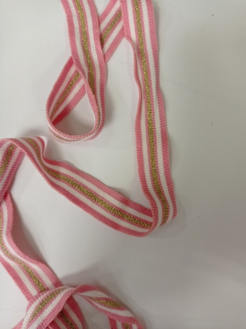 Лампасная лента (трикотажный, люрекс, 2,0 см). Розовый/белый/золото, ВО