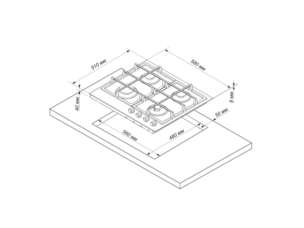 Варочная панель газовая Electronicsdeluxe GG4_750229F-012 черное стекло
