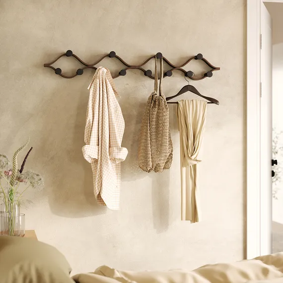 Вешалка настенная montage, 6 крючков, черный/орех