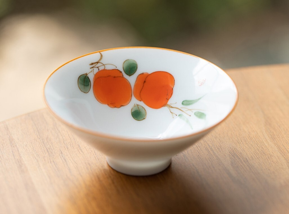 312108.6  Пиала ТАНСКИЙ КОНУС "Хурма" РУЧНАЯ РОСПИСЬ, форма Конус, 50мл, фарфор