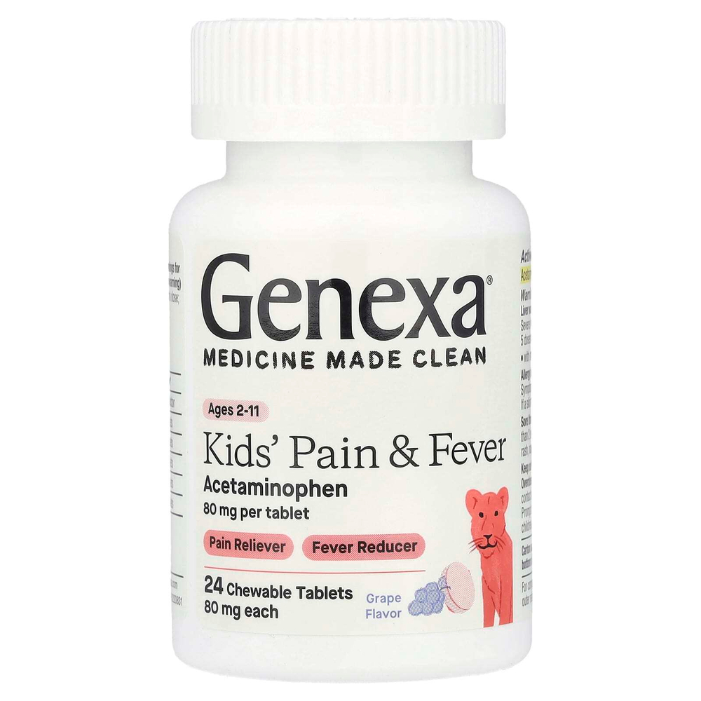 Genexa, Kids 'Pain & Fever, Ages 2-11, Grape, 80 мг, 24 жевательные таблетки