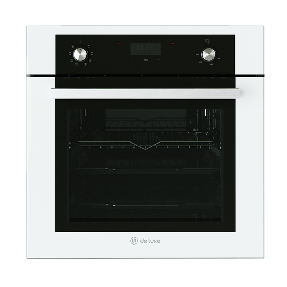 Электрический духовой шкаф DE LUXE 6009.05-066 белое стекло,черная вставка,ручки пуш-ап РАСПРОДАЖА