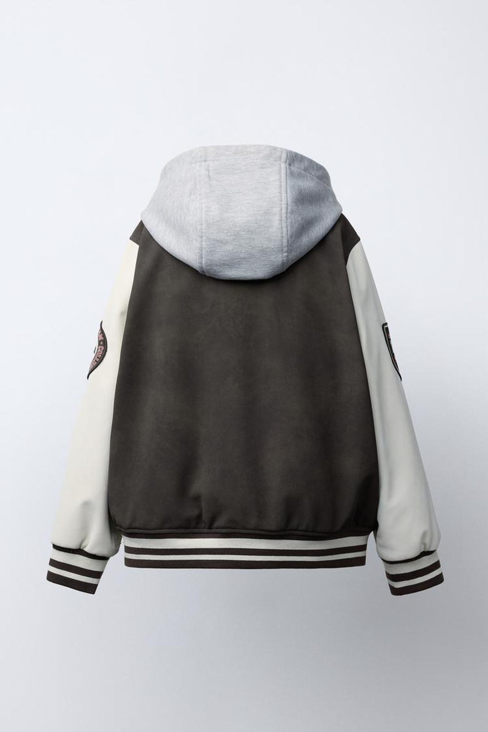 ZARA БОМБЕР С КАПЮШОНОМ И РУКАВАМИ ИЗ ИСКУССТВЕННОЙ КОЖИ, КОРИЧНЕВЫЙ