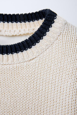 ZARA СВИТЕР В ПОЛОСКУ, ЭКРЮ/ТЕМНО-СИНИЙ