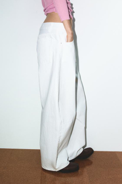 ZARA ДЖИНСЫ TRF BALLOON СО СРЕДНЕЙ ПОСАДКОЙ, ЖЕЛТОВАТО-БЕЛЫЙ