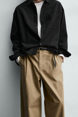 ZARA БРЮКИ WIDE FIT СО СКЛАДКАМИ, БЕЖЕВЫЙ