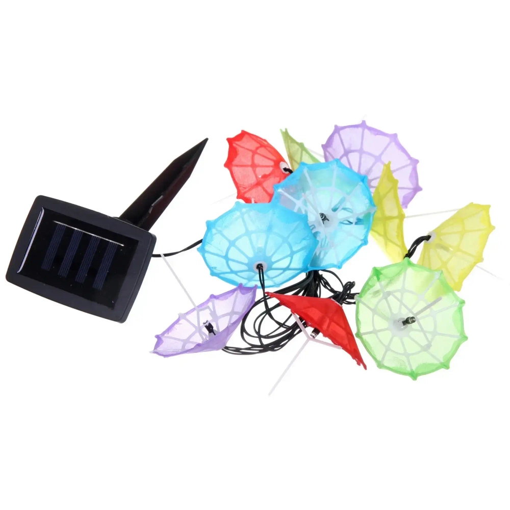 Гирлянда для улицы «Яркий зонтик» 3.8 м 10 ламп LED (8*7 см) чёрн.пров, 2 реж.,IP-54, Белый (солнечная батарея)