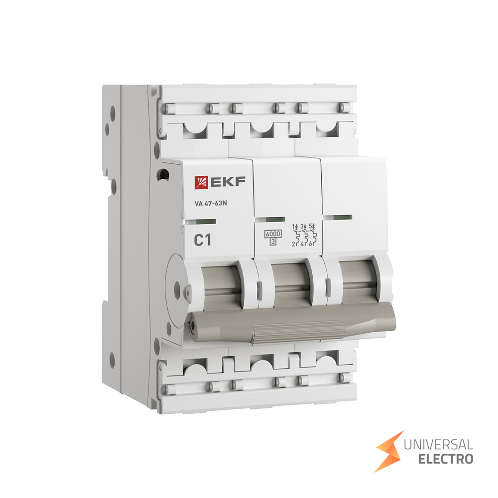 Автоматический выключатель 3P 1А (C) 6кА ВА 47-63N EKF PROxima