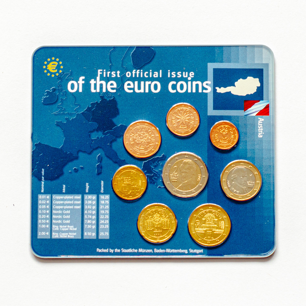 Europe: First Official Issue of the Euro Coins – 12 Coin Set