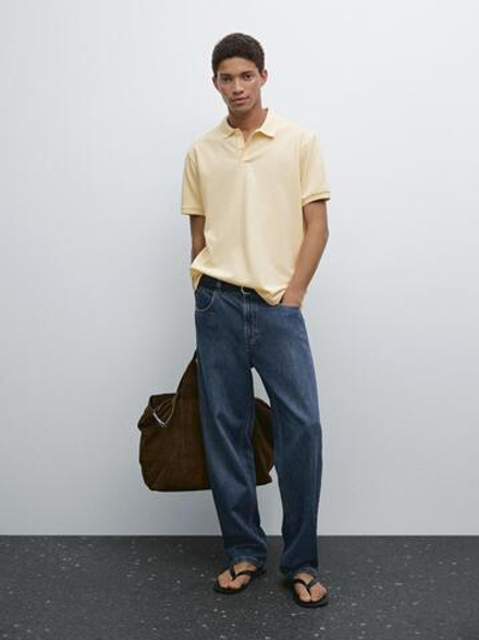 Massimo Dutti Футболка-поло из хлопка, ванильный