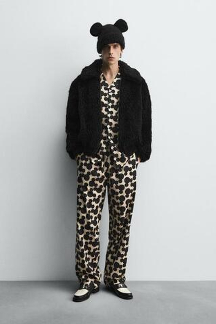 ZARA HARRY LAMBERT X DISNEY КУРТКА ИЗ ИСКУССТВЕННОГО МЕХА, ЧЕРНЫЙ